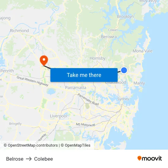 Belrose to Colebee map