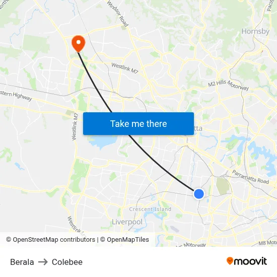 Berala to Colebee map