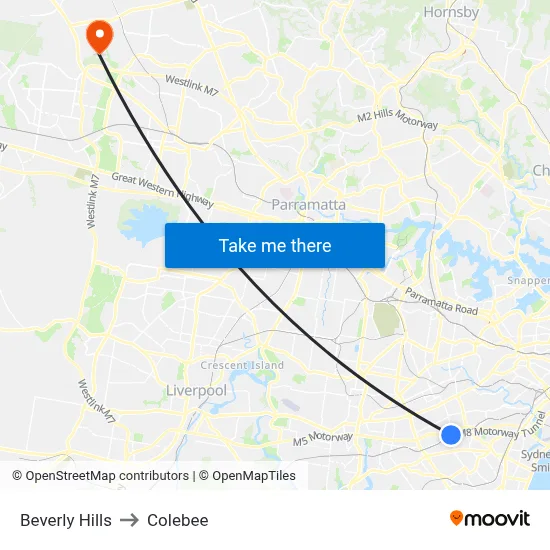 Beverly Hills to Colebee map