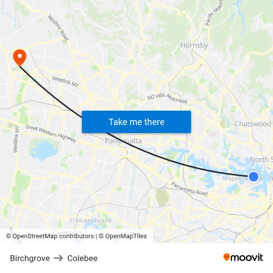 Birchgrove to Colebee map