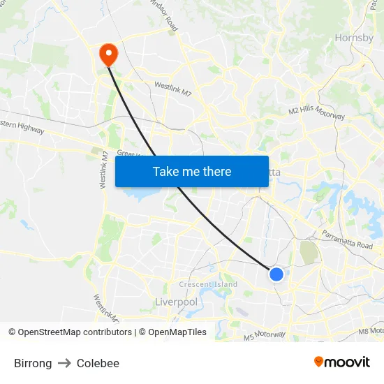 Birrong to Colebee map