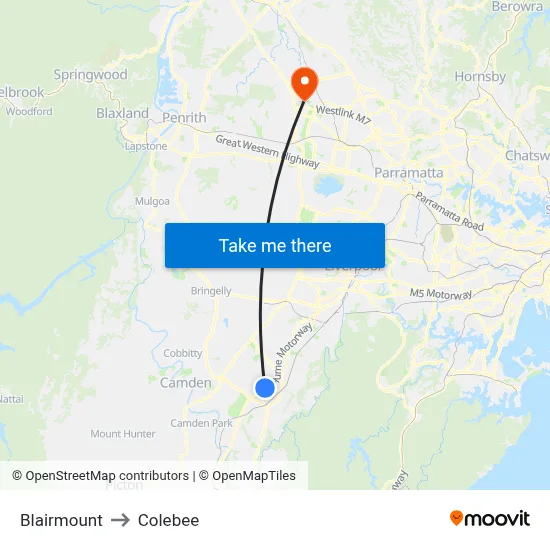 Blairmount to Colebee map