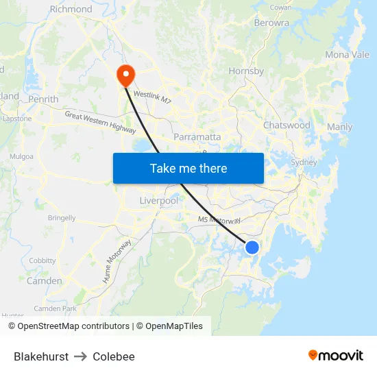 Blakehurst to Colebee map