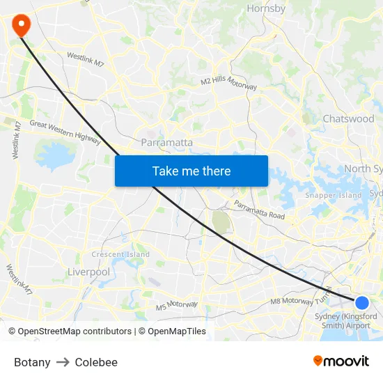 Botany to Colebee map