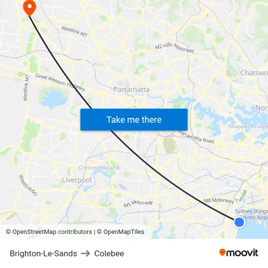 Brighton-Le-Sands to Colebee map