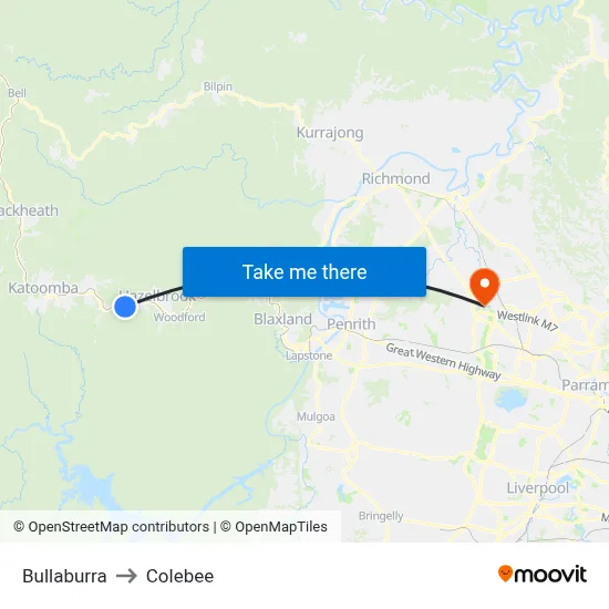 Bullaburra to Colebee map
