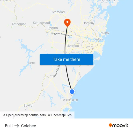 Bulli to Colebee map