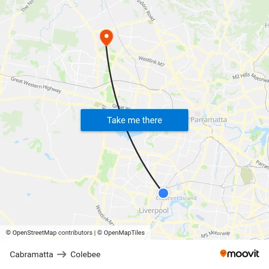 Cabramatta to Colebee map