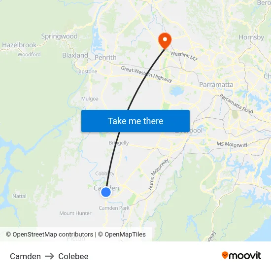 Camden to Colebee map