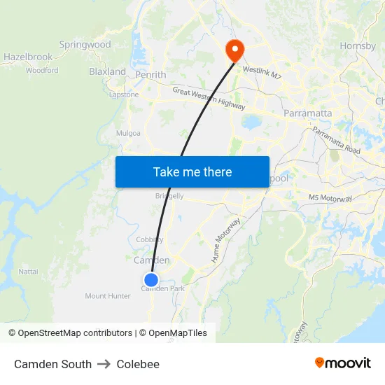 Camden South to Colebee map