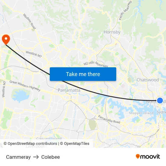 Cammeray to Colebee map