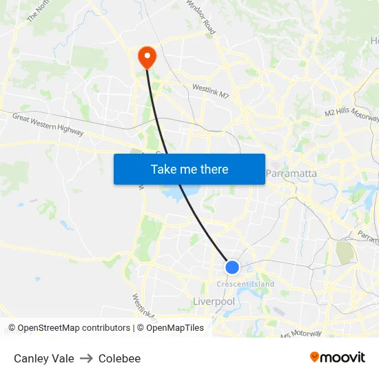 Canley Vale to Colebee map