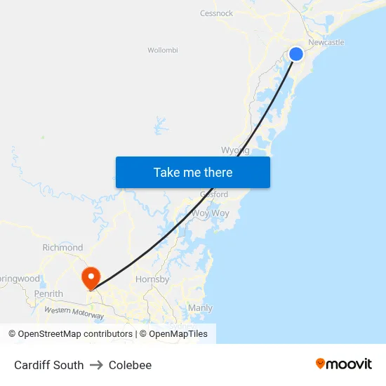Cardiff South to Colebee map
