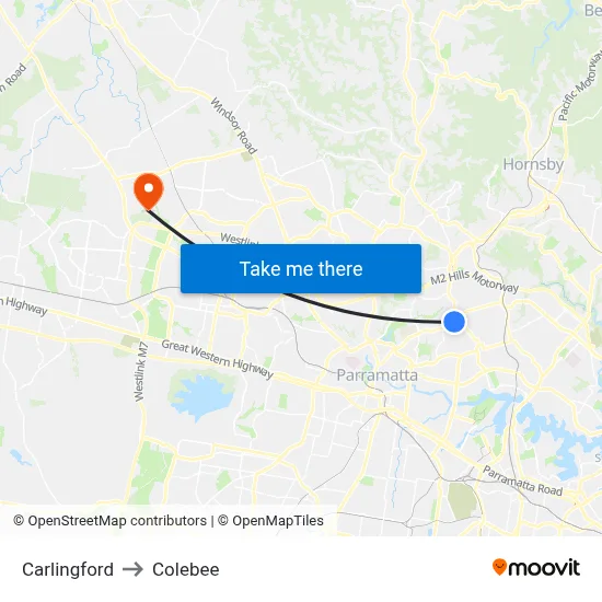 Carlingford to Colebee map