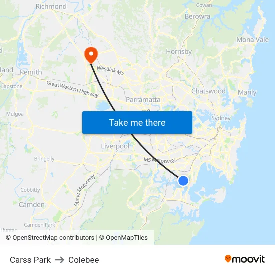 Carss Park to Colebee map