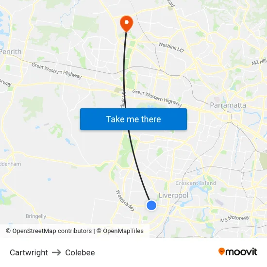 Cartwright to Colebee map
