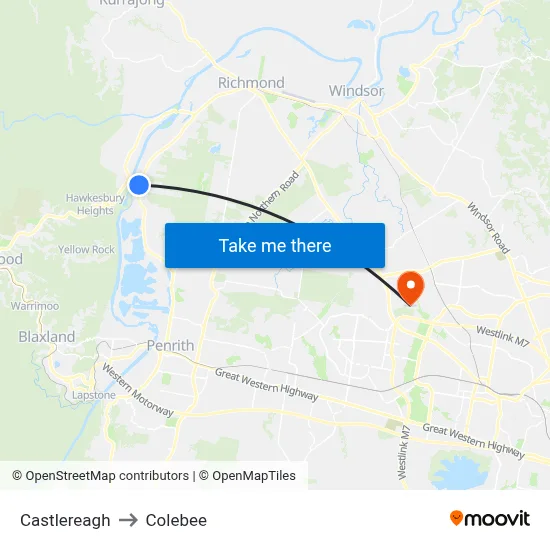 Castlereagh to Colebee map