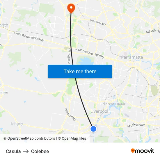 Casula to Colebee map