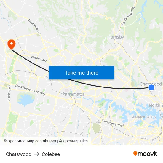 Chatswood to Colebee map