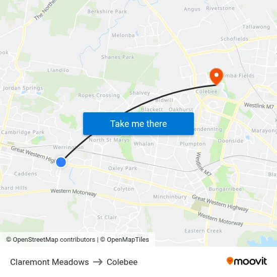 Claremont Meadows to Colebee map