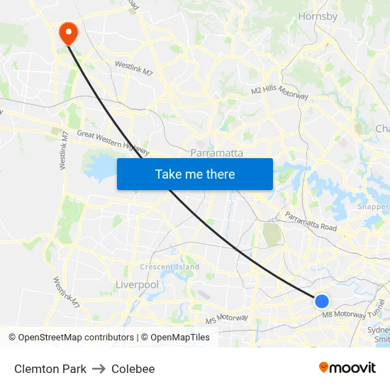 Clemton Park to Colebee map