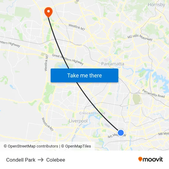 Condell Park to Colebee map