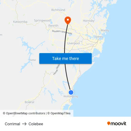 Corrimal to Colebee map