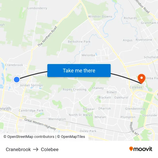 Cranebrook to Colebee map