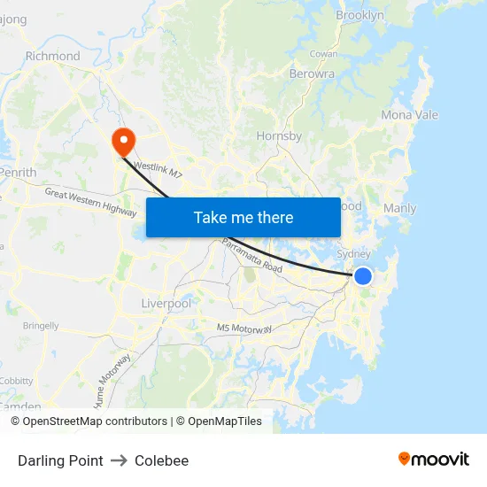 Darling Point to Colebee map