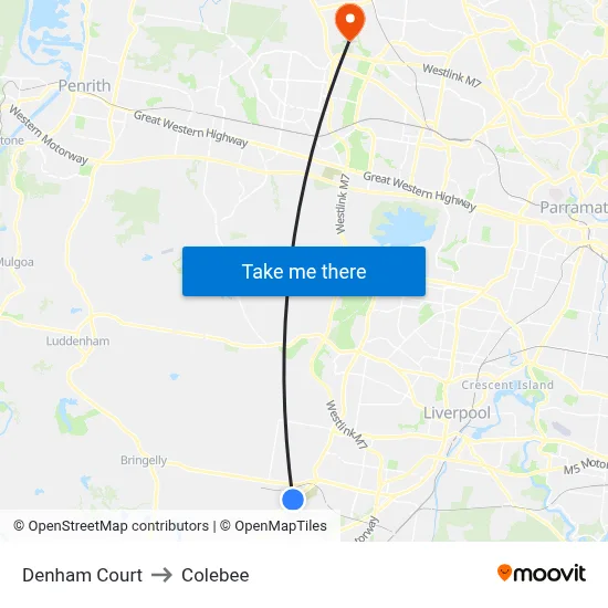 Denham Court to Colebee map