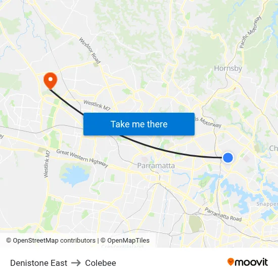 Denistone East to Colebee map