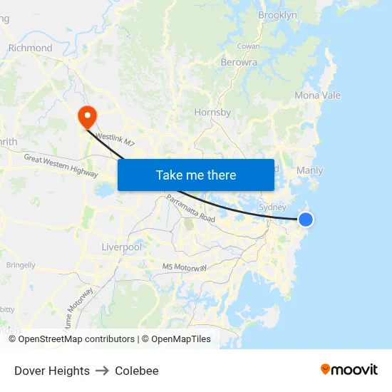 Dover Heights to Colebee map