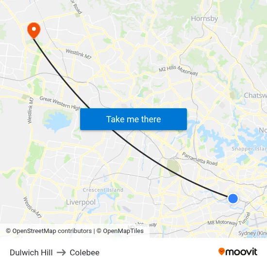 Dulwich Hill to Colebee map