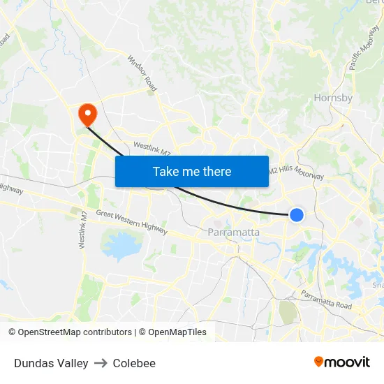 Dundas Valley to Colebee map