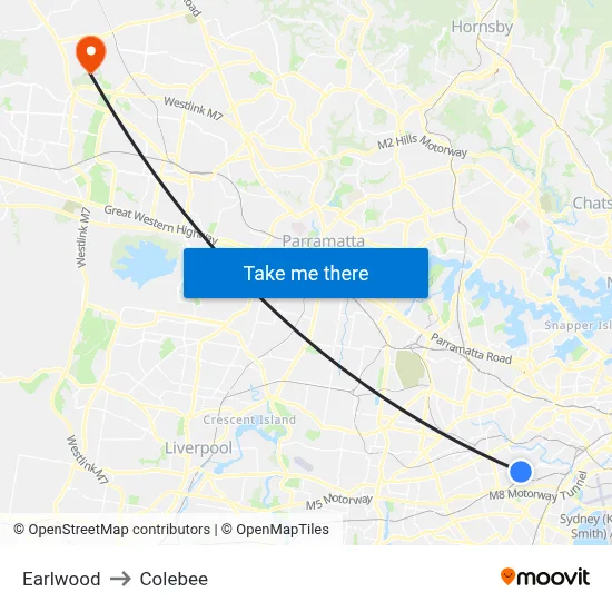 Earlwood to Colebee map