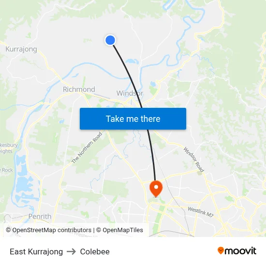 East Kurrajong to Colebee map
