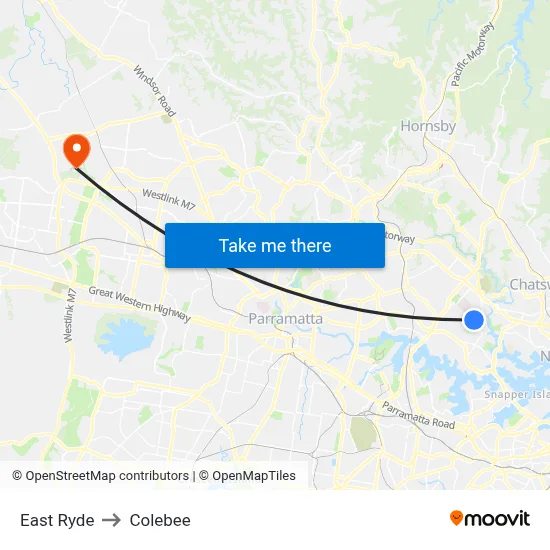 East Ryde to Colebee map