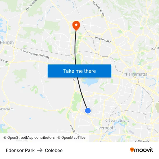 Edensor Park to Colebee map