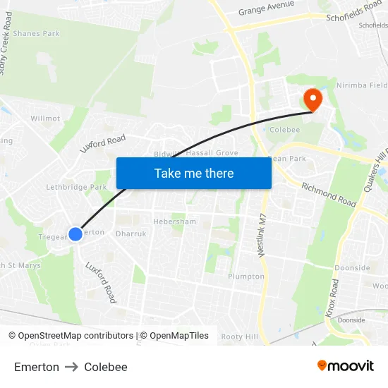 Emerton to Colebee map
