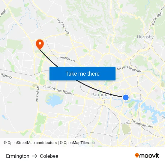 Ermington to Colebee map