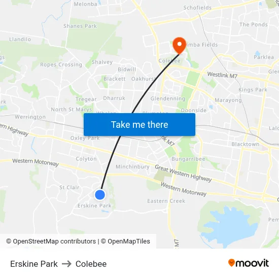 Erskine Park to Colebee map