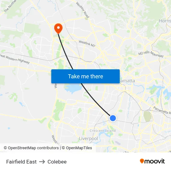 Fairfield East to Colebee map