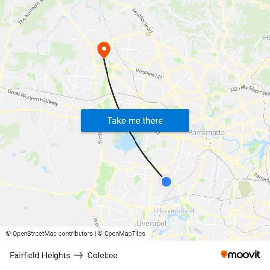 Fairfield Heights to Colebee map