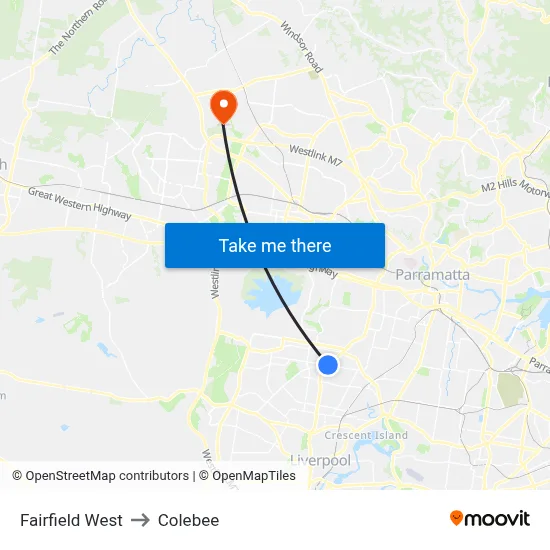 Fairfield West to Colebee map