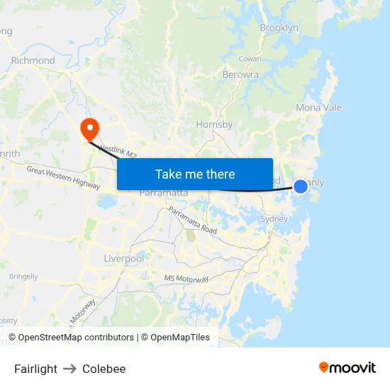 Fairlight to Colebee map