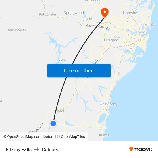Fitzroy Falls to Colebee map