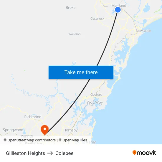 Gillieston Heights to Colebee map