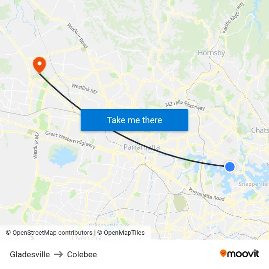 Gladesville to Colebee map