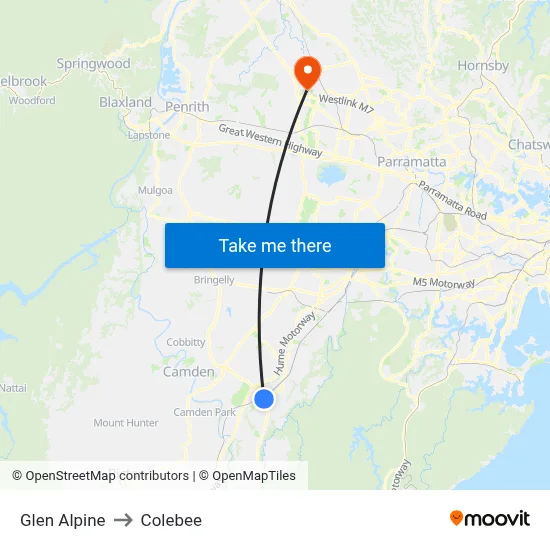Glen Alpine to Colebee map