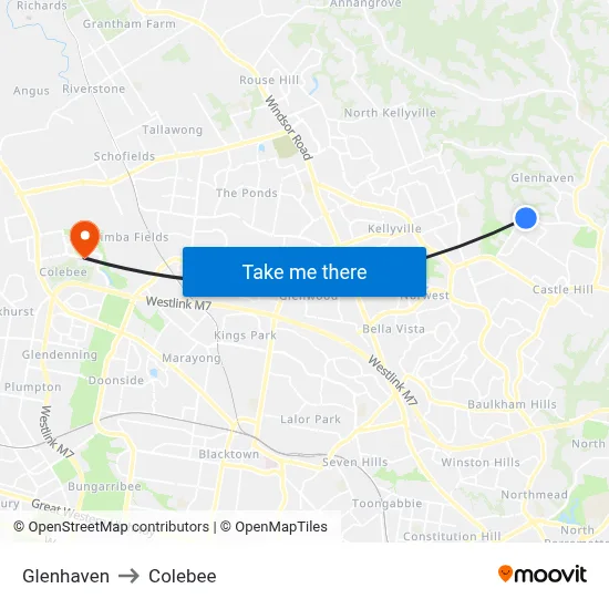 Glenhaven to Colebee map